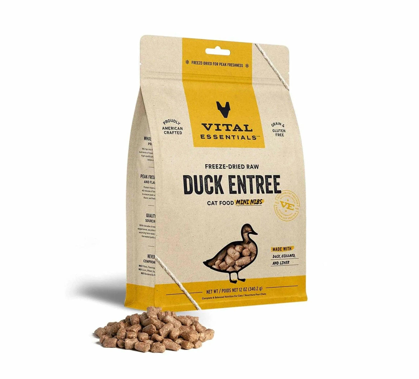 Vital Essentials(R) Freeze-Dried Raw Duck Entree Cat Food Mini Nibs, - Pawtastic Pet Supplies
