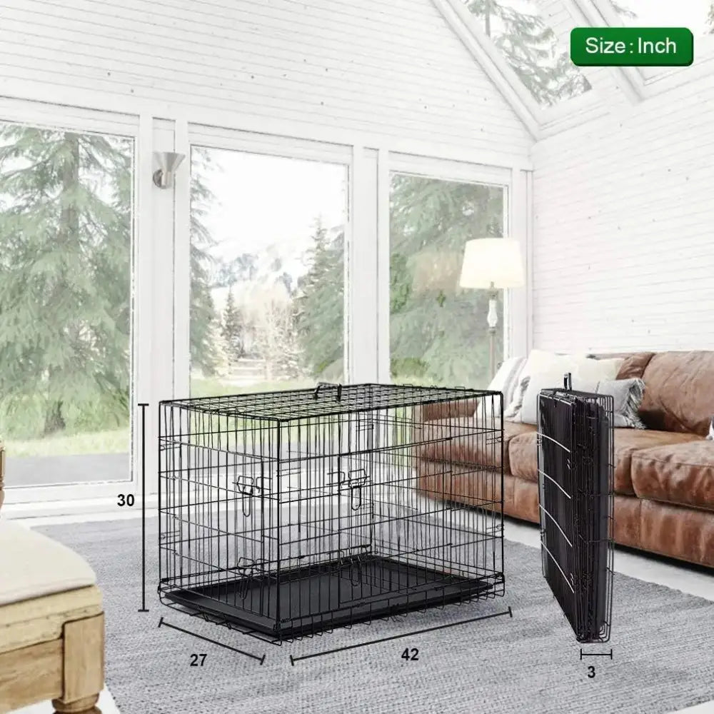 42 Inch Large Dog Cage, Foldable Metal Wire Cage, Outdoor and Indoor Pet Dog Cage with Double Doors