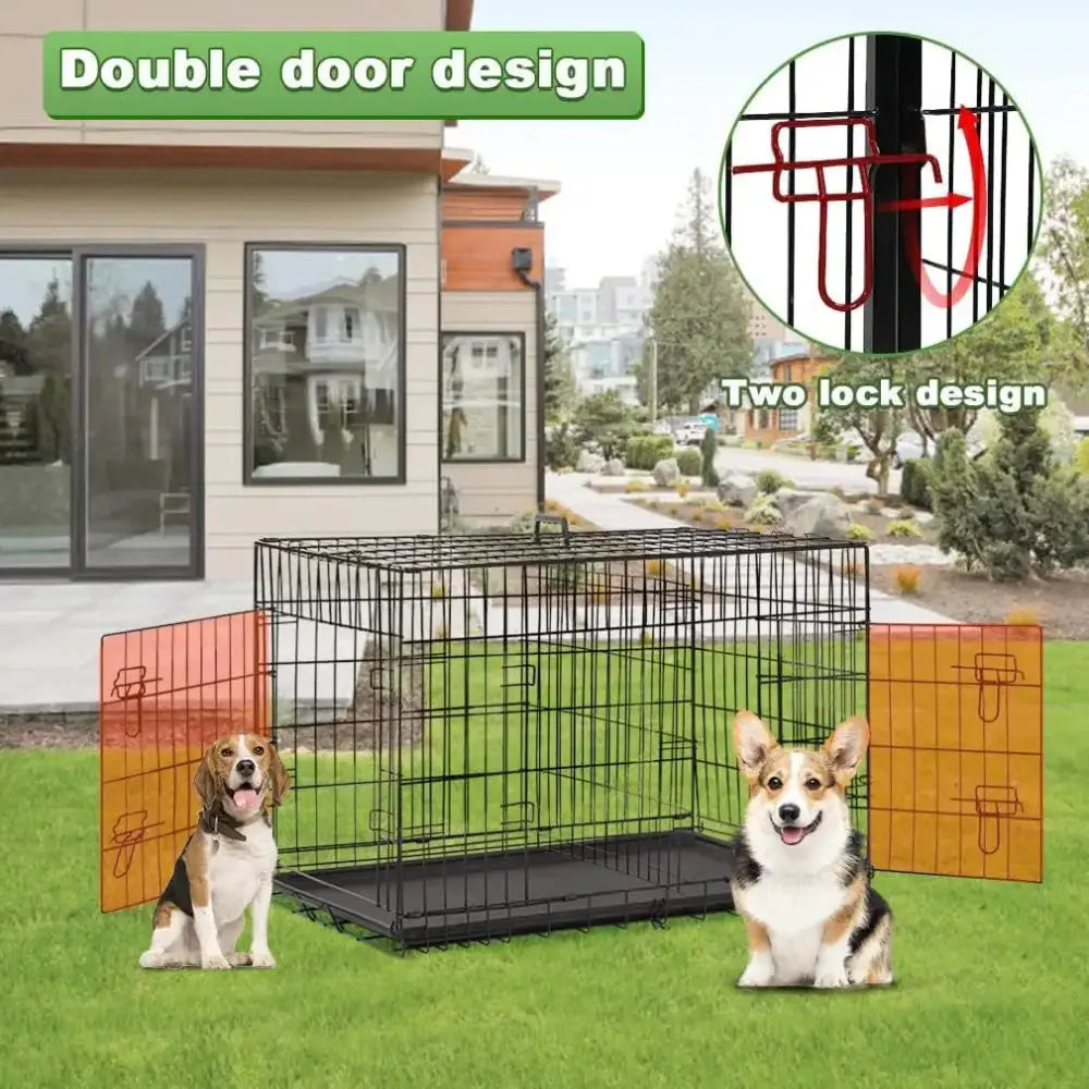 42 Inch Large Dog Cage, Foldable Metal Wire Cage, Outdoor and Indoor Pet Dog Cage with Double Doors