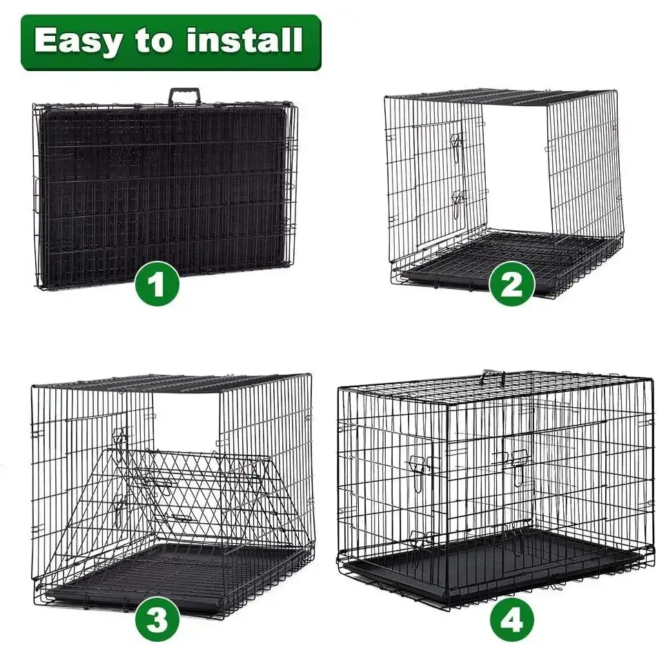 42 Inch Large Dog Cage, Foldable Metal Wire Cage, Outdoor and Indoor Pet Dog Cage with Double Doors