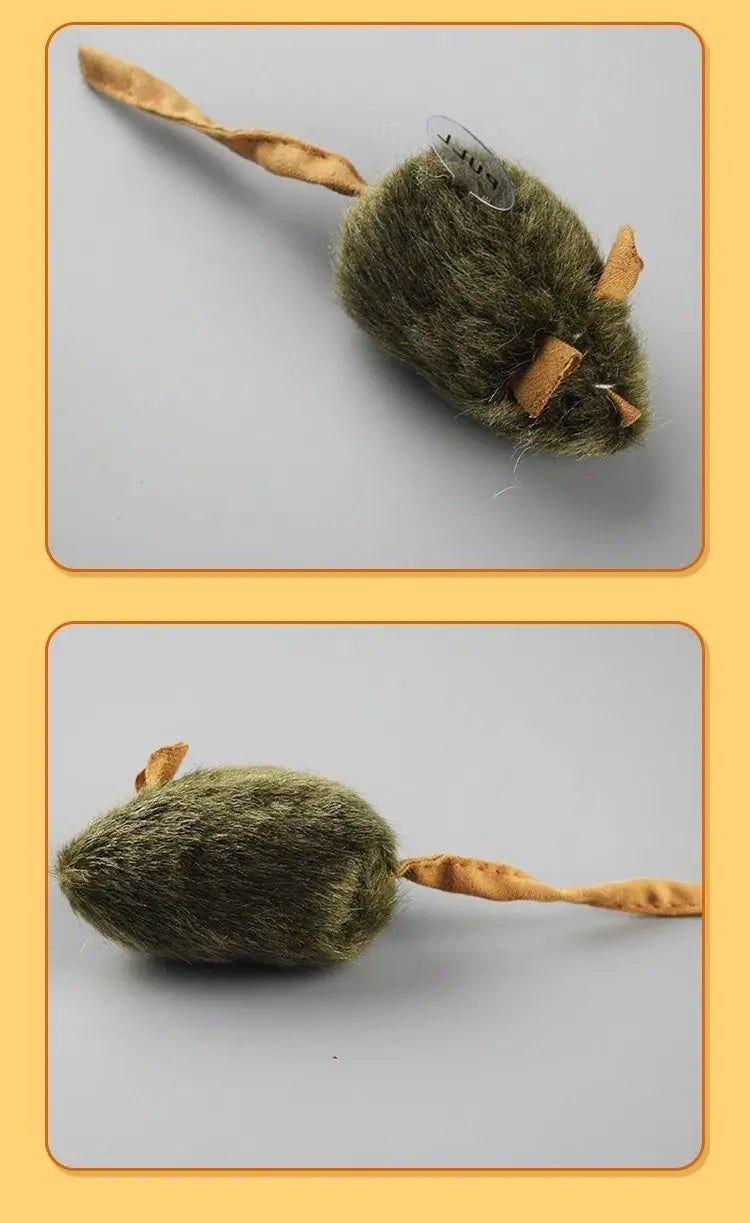 Fuzzy Grey Toy Mouse with Squeaks for Cats