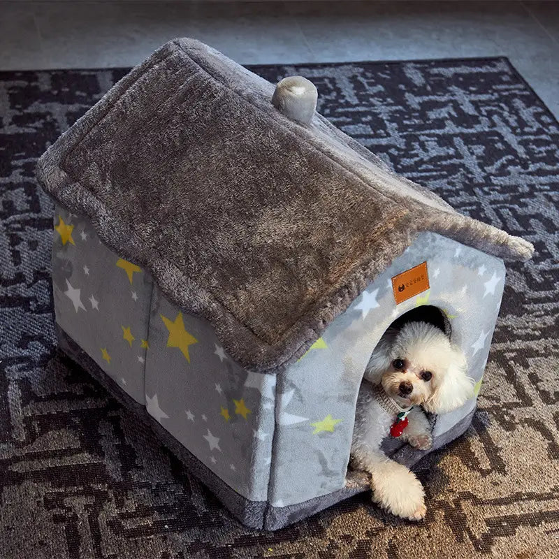 Cozy Foldable Dog House for Pets in Winter Dog Villa Style