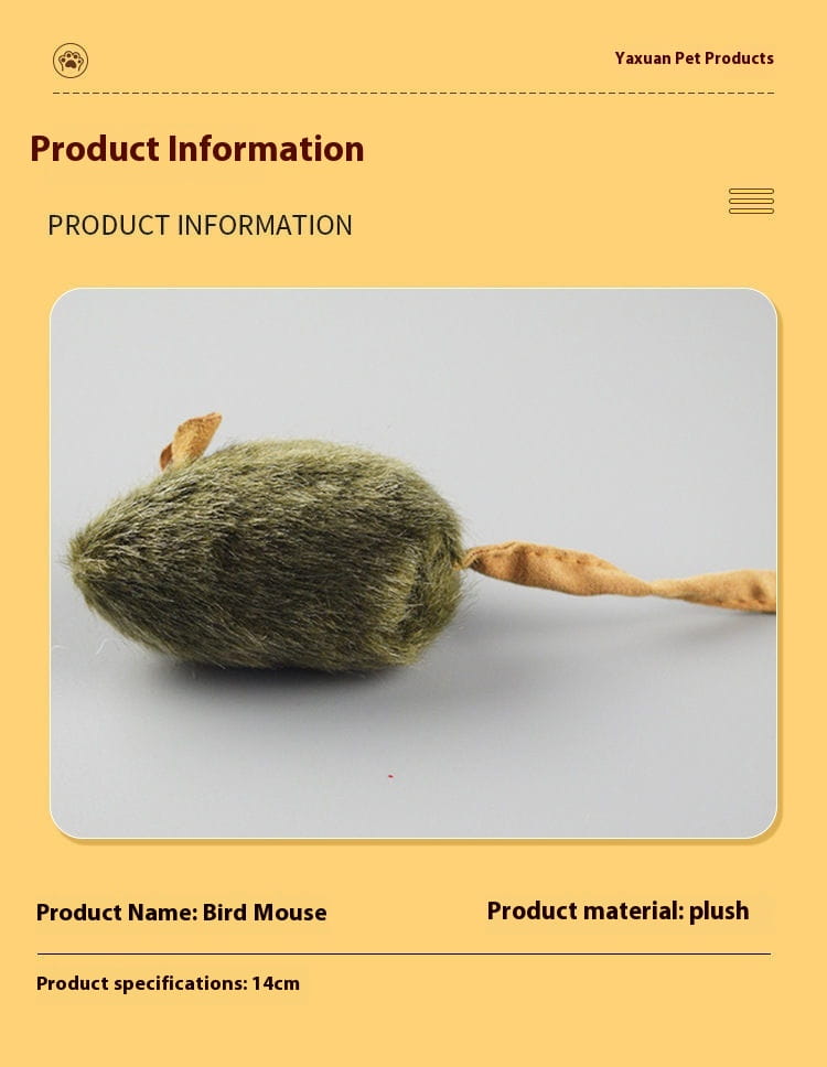 Fuzzy Grey Toy Mouse with Squeaks for Cats