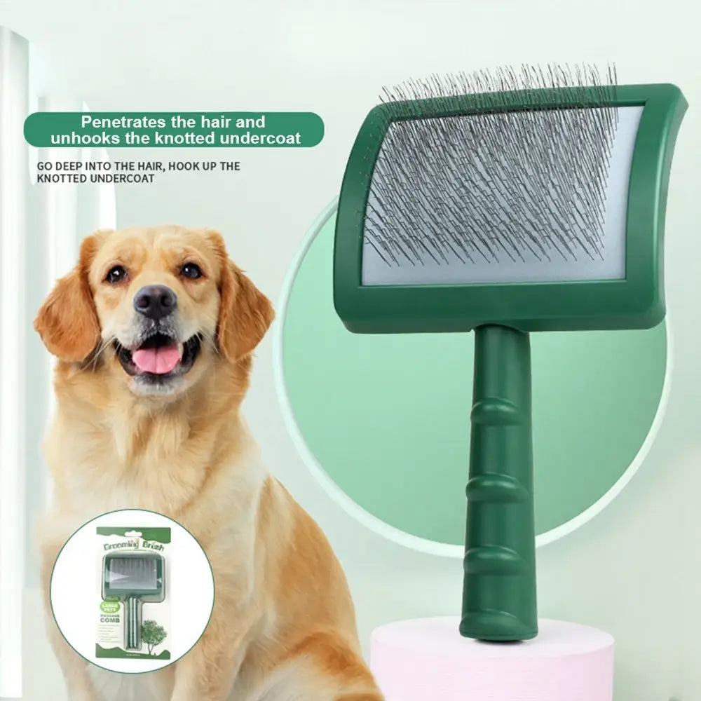 Green Extra Long Pin Slicker Brush for Large Dogs