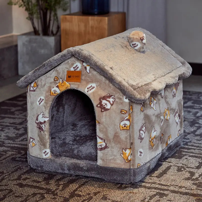 Cozy Foldable Dog House for Pets in Winter Dog Villa Style