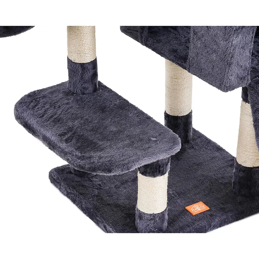 Cat Tree, Cat Tower for Indoor Cats with Scratching Board, Multi-Level Cat Furniture Condo with Feeding Bowl Smoky Gray HCT010G