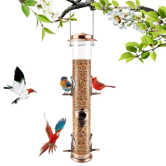 Wild Bird Feeders for Outdoors Hanging, Metal Tube Feeder, 6 Feeding Ports, Antique Copper - 1 Pack