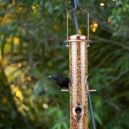 Wild Bird Feeders for Outdoors Hanging, Metal Tube Feeder, 6 Feeding Ports, Antique Copper - 1 Pack