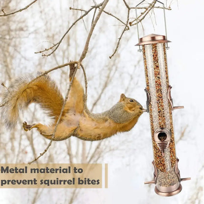 Wild Bird Feeders for Outdoors Hanging, Metal Tube Feeder, 6 Feeding Ports, Antique Copper - 1 Pack