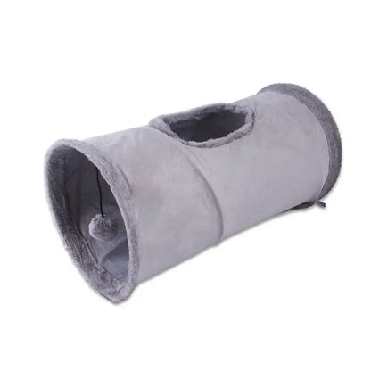 Gray fabric or plush tunnel toy, likely for pets or small animals.