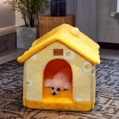 Cozy Foldable Dog House for Pets in Winter Dog Villa Style - Yellow omelette / Large - Accessory