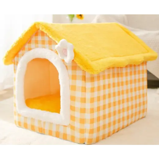 Cozy Foldable Dog House for Pets in Winter Dog Villa Style - Yellow floret / Large - Accessory