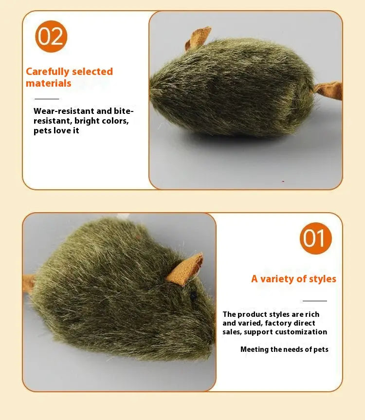 Fuzzy Grey Toy Mouse with Squeaks for Cats