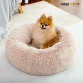 Calming Donut Dog Bed 23" Anti-Anxiety Plush Pillow round Puppy Cat Bed for Pets up to 25Lbs,Beige