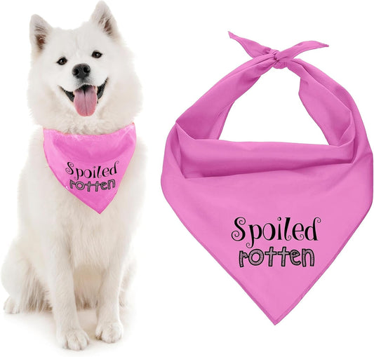 Dog Bandanas with Printed 'Spoiled Rotten' Word - Tie-On Adjustable Bandana for Dogs - Female Dog Scarf for Large Dogs - Triangle Cat and Dog Bib - Pink Handkerchief for Pets - L