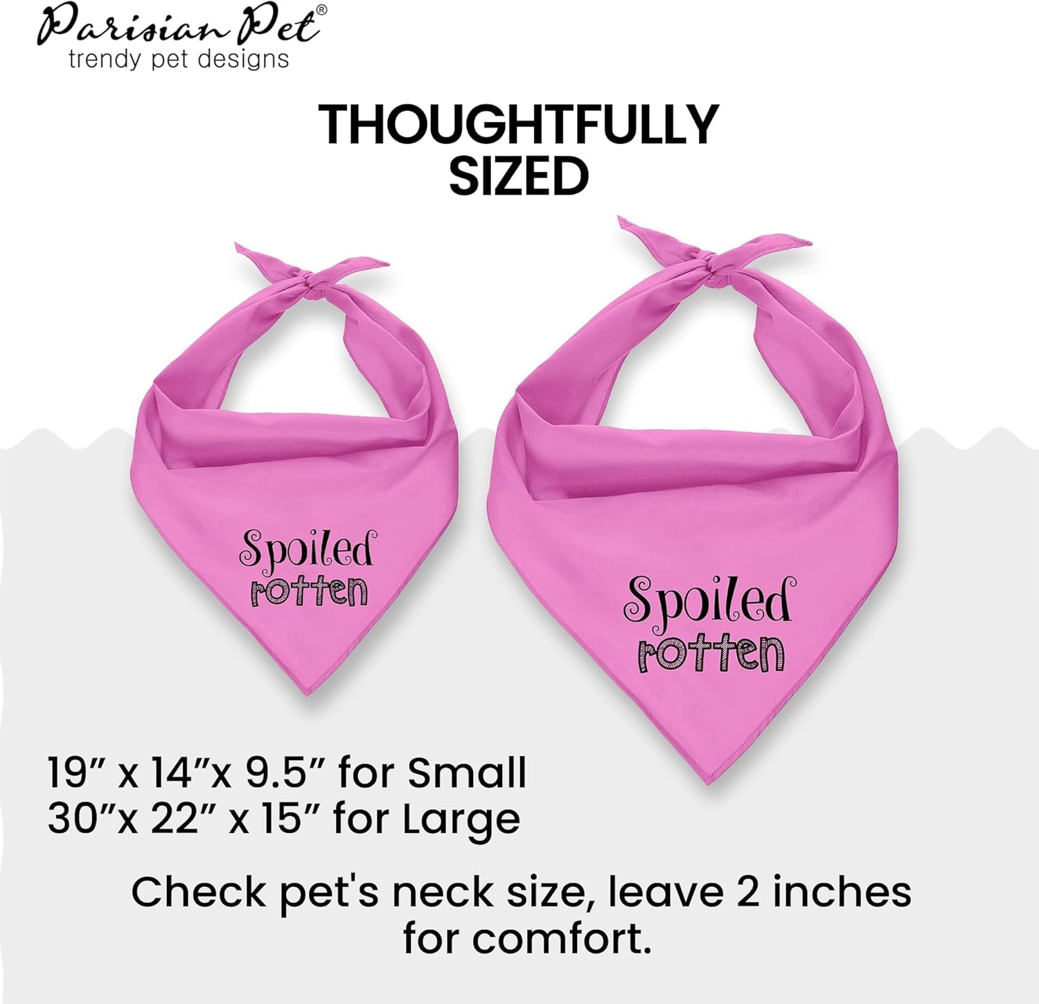 Dog Bandanas with Printed 'Spoiled Rotten' Word - Tie-On Adjustable Bandana for Dogs - Female Dog Scarf for Large Dogs - Triangle Cat and Dog Bib - Pink Handkerchief for Pets - L