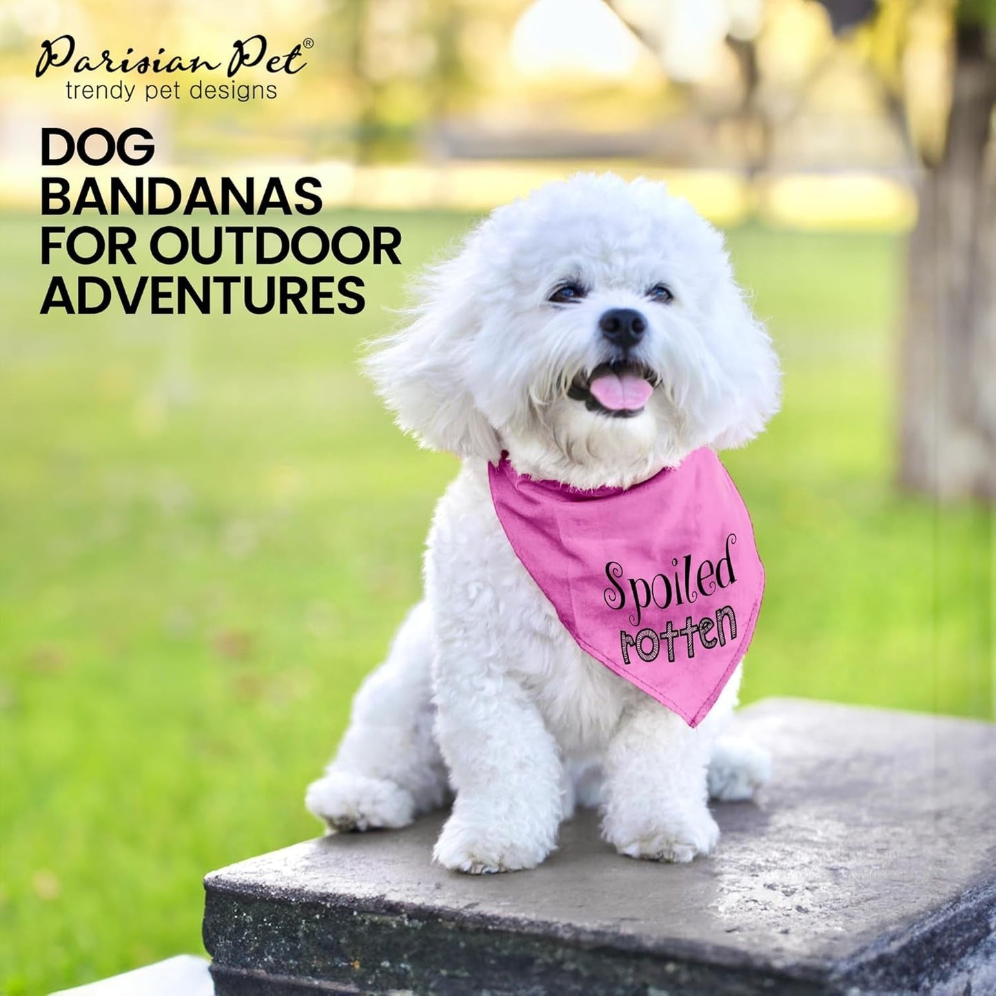 Dog Bandanas with Printed 'Spoiled Rotten' Word - Tie-On Adjustable Bandana for Dogs - Female Dog Scarf for Large Dogs - Triangle Cat and Dog Bib - Pink Handkerchief for Pets - L