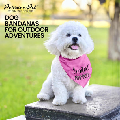 Dog Bandanas with Printed 'Spoiled Rotten' Word - Tie-On Adjustable Bandana for Dogs - Female Dog Scarf for Large Dogs - Triangle Cat and Dog Bib - Pink Handkerchief for Pets - L