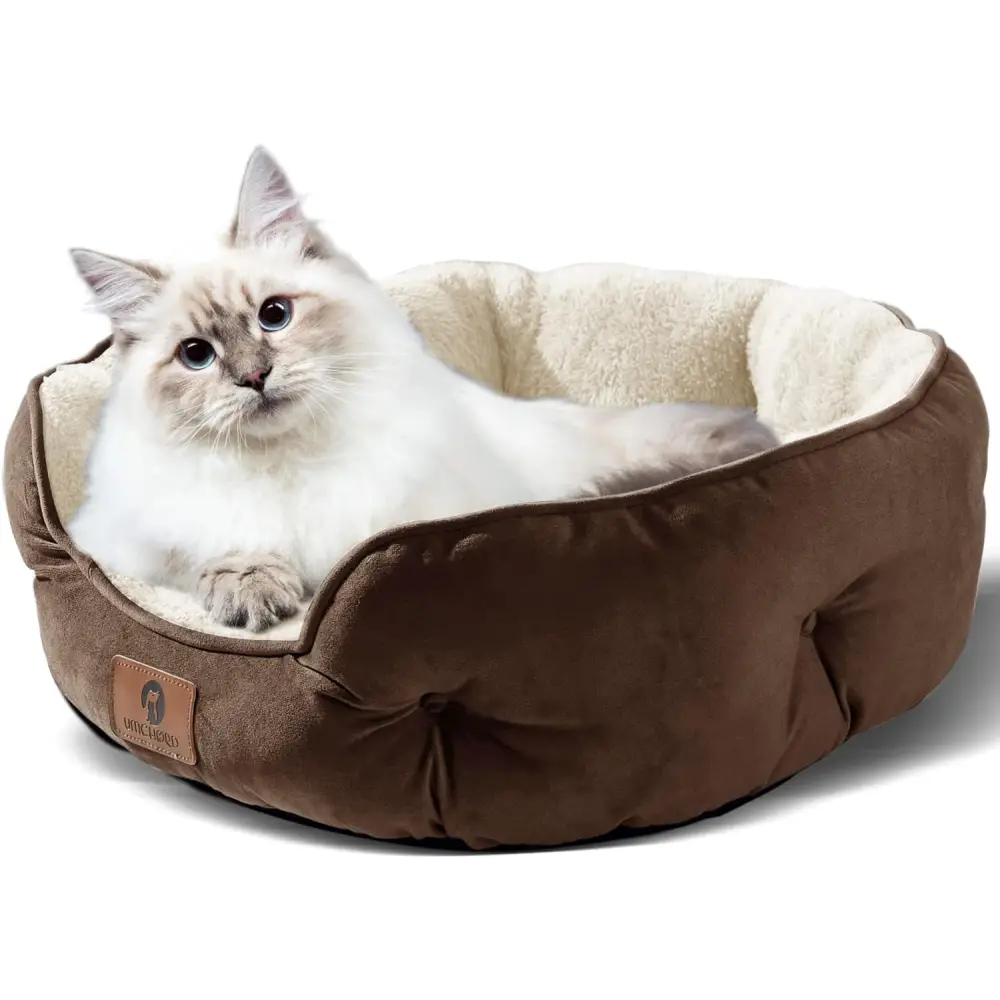 Small Dog Bed for Small Dogs, Cat Beds for Indoor Cats, Pet Bed for Puppy and Kitty, Extra Soft & Machine Washable with Anti-Slip & Water-Resistant Oxford Bottom, Brown, 20 Inches