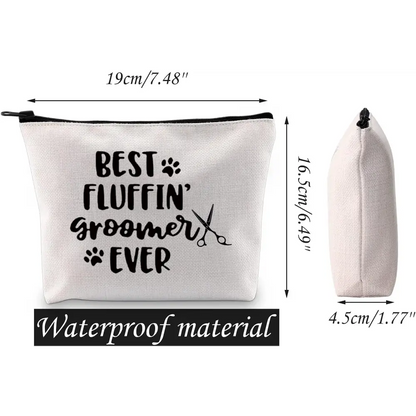 Dog Groomer Grooming Gift Best Fluffin' Groomer Ever Makeup Cosmetic Zipper Bag Pet Groomer Tool Kit (Fluffin' Groomer Bag)