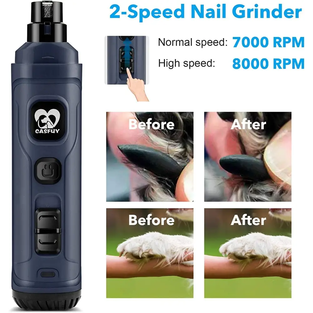 Dog Nail Grinder with 2 LED Light - New Version 2-Speed Powerful Electric Pet Nail Trimmer Professional Quiet Painless Paws Grooming & Smoothing for Small Medium Large Dogs and Cats (Blue)