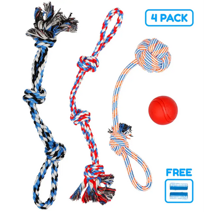 Dog Toy Pack of 4 Large Dog Toys for Aggressive Chewers - Dog Ropes & Ball