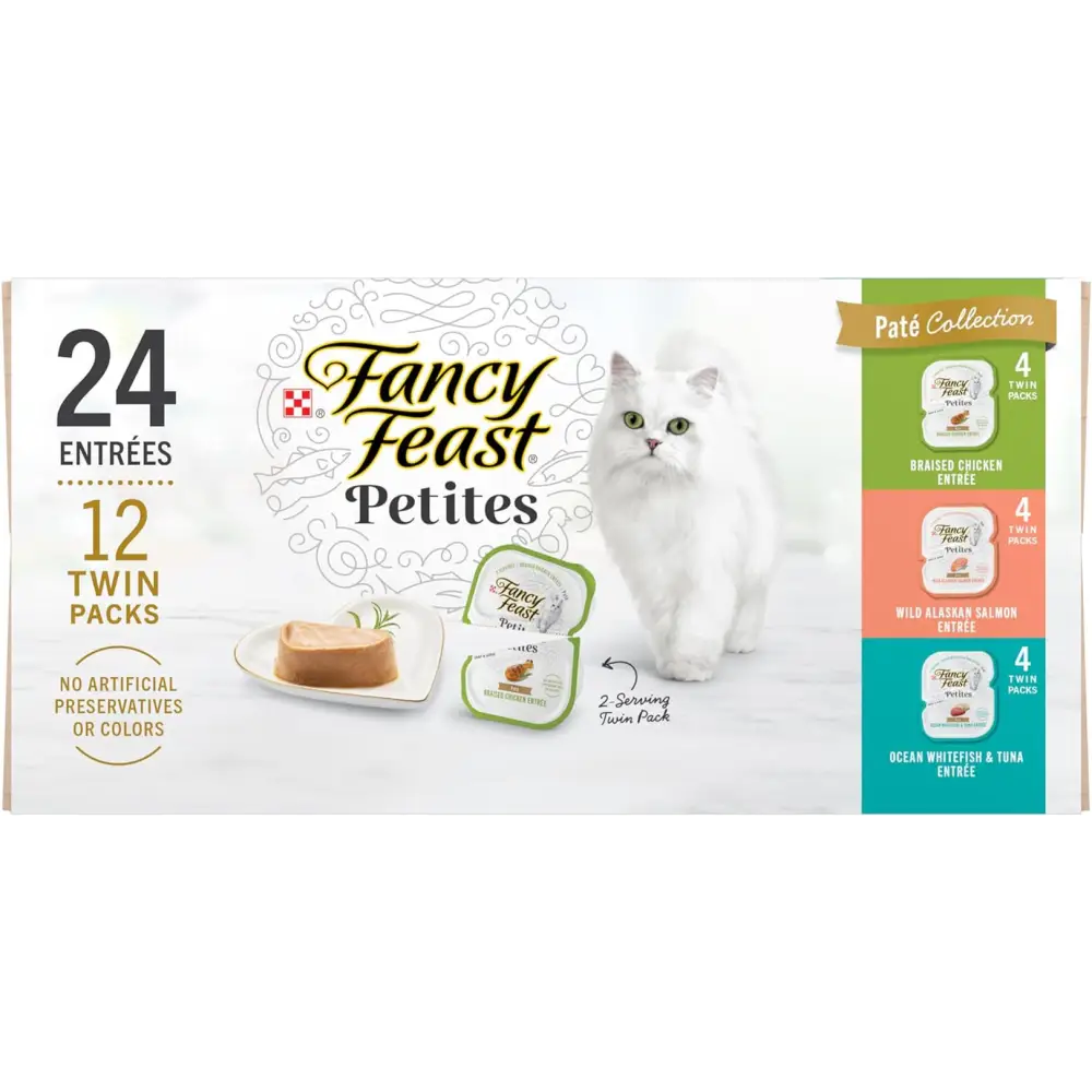 Fancy Feast Gourmet Wet Cat Food Variety Pack, Petites Pate Collection, Break-Apart Tubs, 24 Servings - (Pack of 12) 2.8 Oz. Tubs