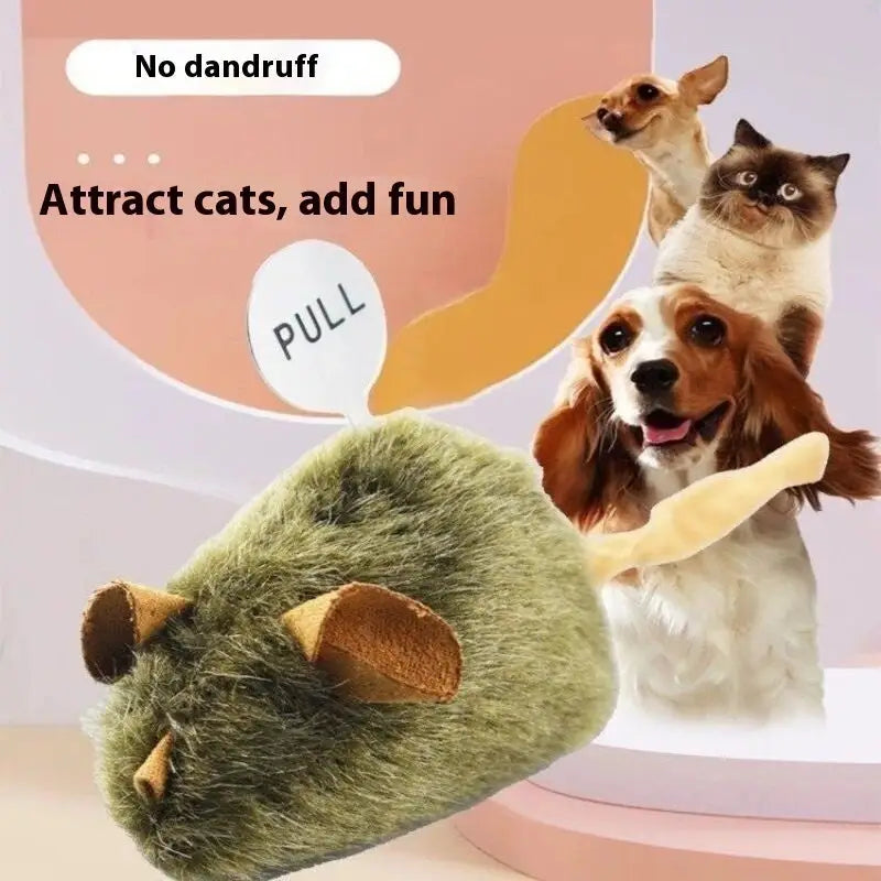 Green plush mouse toy with brown ears.