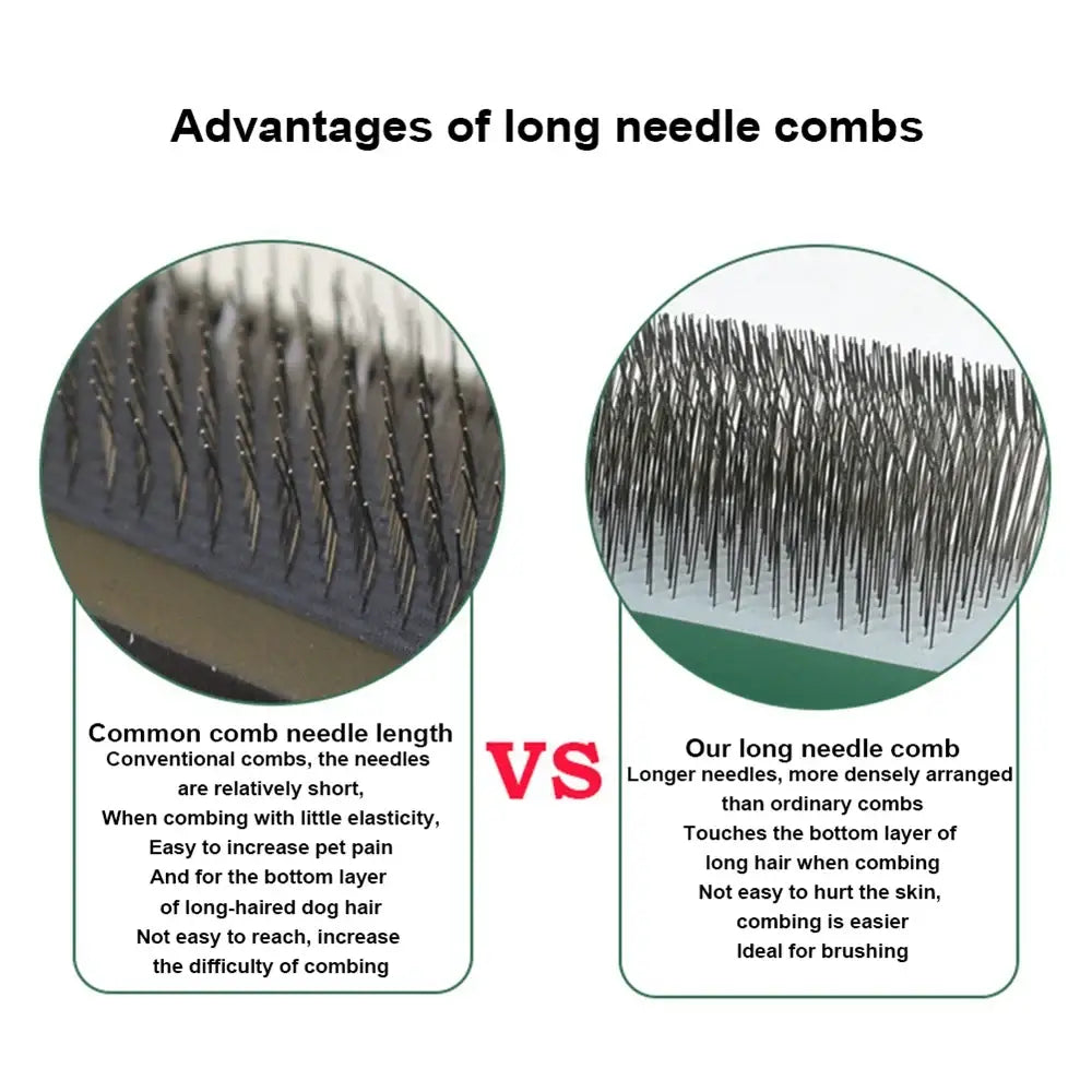 Comparison diagram showing the differences between regular and long needle combs.