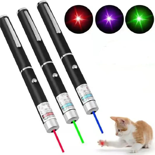 Laser pointer pens in black with red, green, and blue beam options.