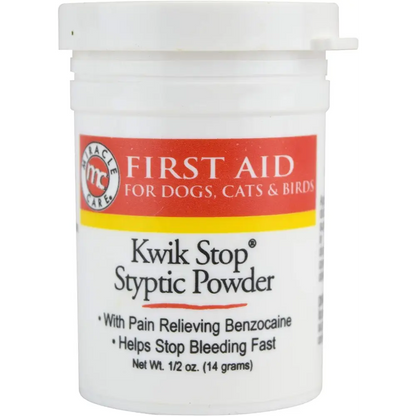 Kwik Stop Styptic Powder for Dogs, Cats, and Birds, Fast-Acting Blood Stop Powder for Pets, Quick Stop Bleeding Powder for Dog Nail Clipping and Minor Cuts, 0.5 Oz.