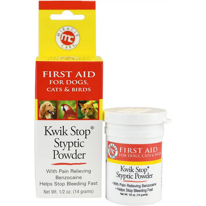 Kwik Stop Styptic Powder for Dogs, Cats, and Birds, Fast-Acting Blood Stop Powder for Pets, Quick Stop Bleeding Powder for Dog Nail Clipping and Minor Cuts, 0.5 Oz.