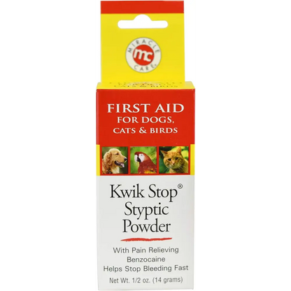 Kwik Stop Styptic Powder for Dogs, Cats, and Birds, Fast-Acting Blood Stop Powder for Pets, Quick Stop Bleeding Powder for Dog Nail Clipping and Minor Cuts, 0.5 Oz.