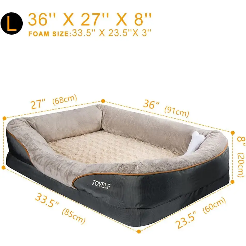 Large Memory Foam Dog Bed, Orthopedic Dog Bed & Sofa with Removable Washable Cover and Squeaker Toy as Gift