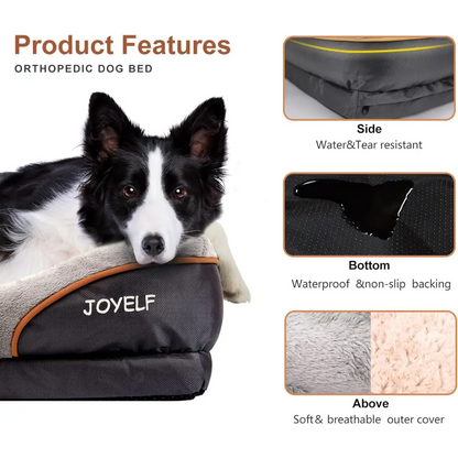 Large Memory Foam Dog Bed, Orthopedic Dog Bed & Sofa with Removable Washable Cover and Squeaker Toy as Gift