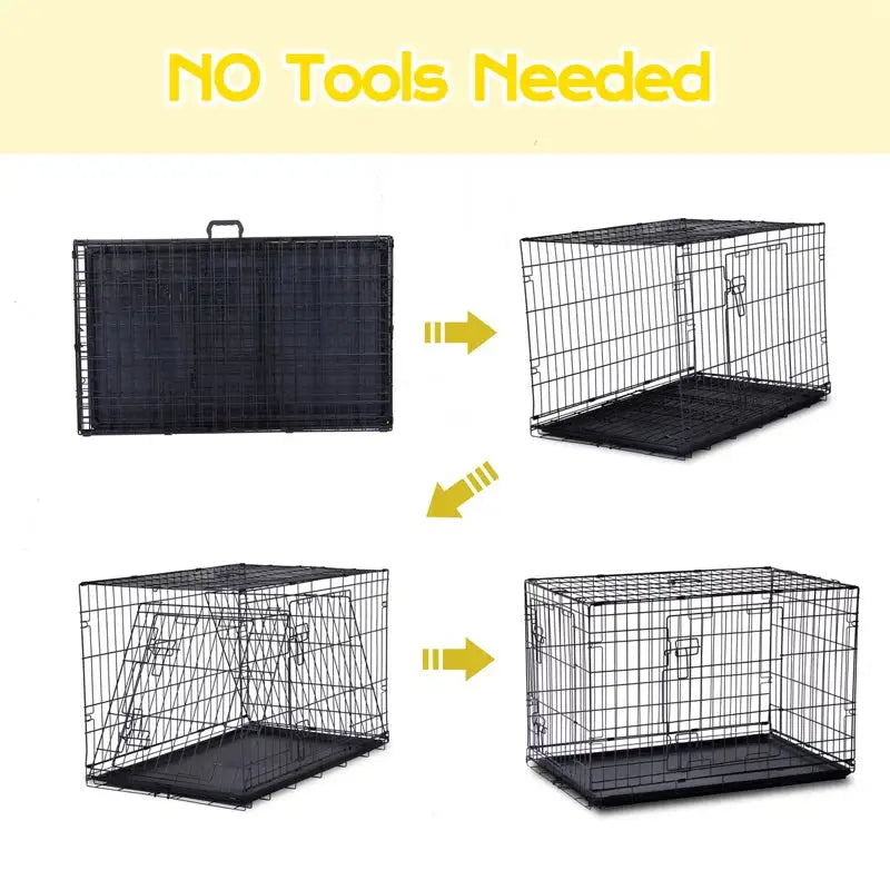 48" Pet Kennel Cat Dog Folding Steel Crate Animal Playpen Wire Metal