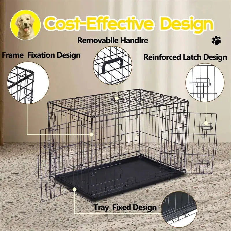 48" Pet Kennel Cat Dog Folding Steel Crate Animal Playpen Wire Metal