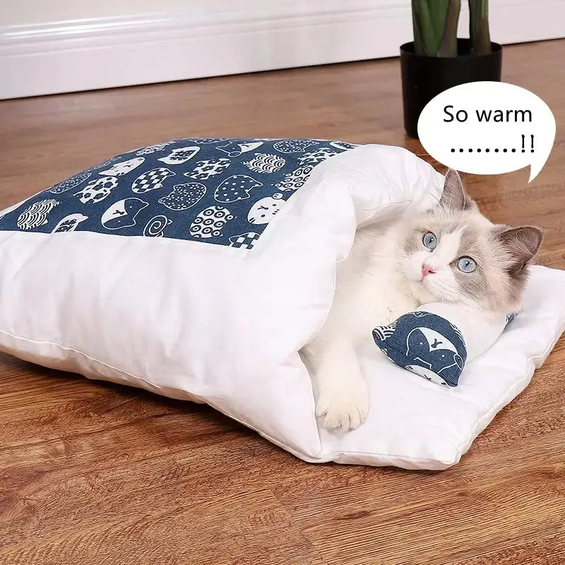 Cat Sleeping Bag Removable Warm Cat Beds Winter Deep Sleep Pet Dog Bed House Cats Nest Cushion with Pillow Cat Supplies