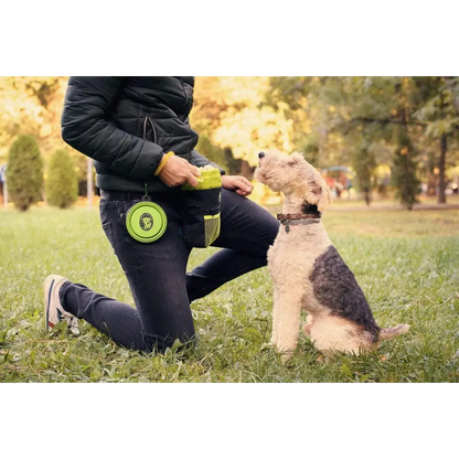 Dog Treat Pouch - Premium Training Treat Bag with Clicker and Collapsible Bowl for Dogs, Adjustable Waist and Shoulder Reflective Straps and Belt Clip, Ideal for Pet Obedience and Agility Training