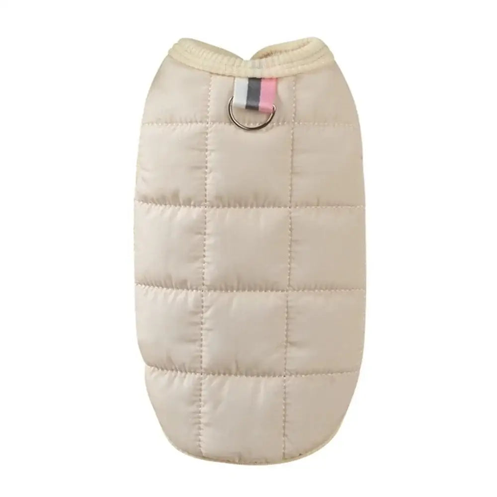 Beige quilted puffer vest for dogs.