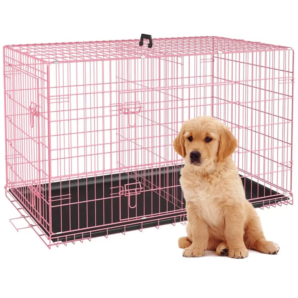 Jorden Dog Crates for Large Dogs Folding Metal Wire Crates Dog Kennels Outdoor and Indoor Pet Dog Cage Crate with Double-Door,Divider Panel, Removable Tray and Handle