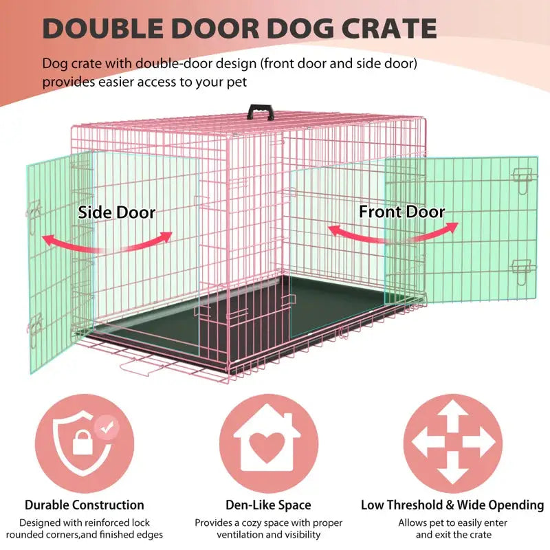 Jorden Dog Crates for Large Dogs Folding Metal Wire Crates Dog Kennels Outdoor and Indoor Pet Dog Cage Crate with Double-Door,Divider Panel, Removable Tray and Handle