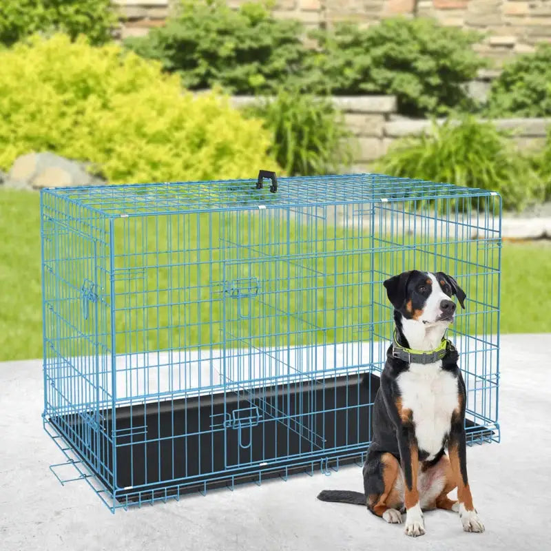 Jorden Dog Crates for Large Dogs Folding Metal Wire Crates Dog Kennels Outdoor and Indoor Pet Dog Cage Crate with Double-Door,Divider Panel, Removable Tray and Handle