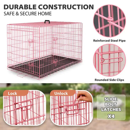 Jorden Dog Crates for Large Dogs Folding Metal Wire Crates Dog Kennels Outdoor and Indoor Pet Dog Cage Crate with Double-Door,Divider Panel, Removable Tray and Handle