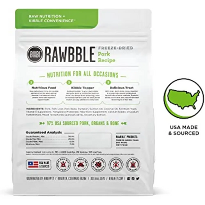 Rawbble Freeze Dried Dog Food, Pork Recipe, 12 Oz - 97% Meat and Organs, No Fillers - Pantry-Friendly Raw Dog Food for Meal, Treat or Food Topper - USA Made in Small Batches