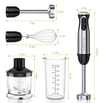 Immersion Blender Handheld, Stainless Steel Hand Stick Blender, 20-Speed Hand Blender, Free Warranty