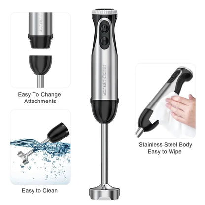 Immersion Blender Handheld, Stainless Steel Hand Stick Blender, 20-Speed Hand Blender, Free Warranty