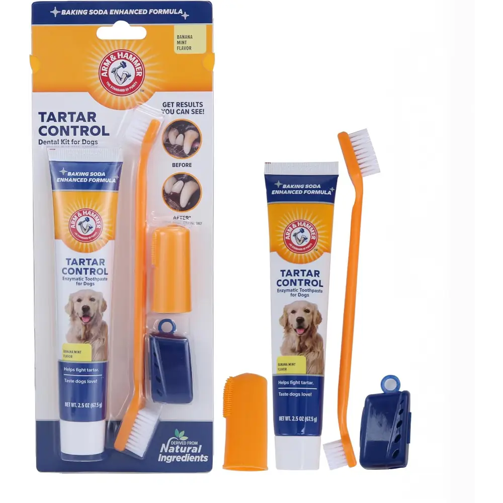 for Pets Tartar Control Kit for Dogs | Contains Toothpaste, Toothbrush & Fingerbrush | Reduces Plaque & Tartar Buildup, 3-Piece Kit, Banana Mint Flavor