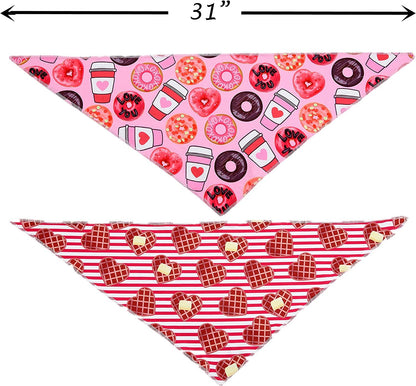 Valentines Day Dog Bandana 2 Pack - Triangle Bibs Pet Scarf for Medium Large Dogs