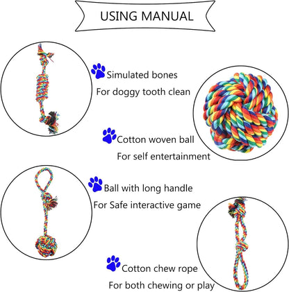 Dog Chew Toys Rope - Rope Puppy Chew Toys Washable Cotton Rope Toys Set for Small Dog Puppy Pet(4 Packs/Set)